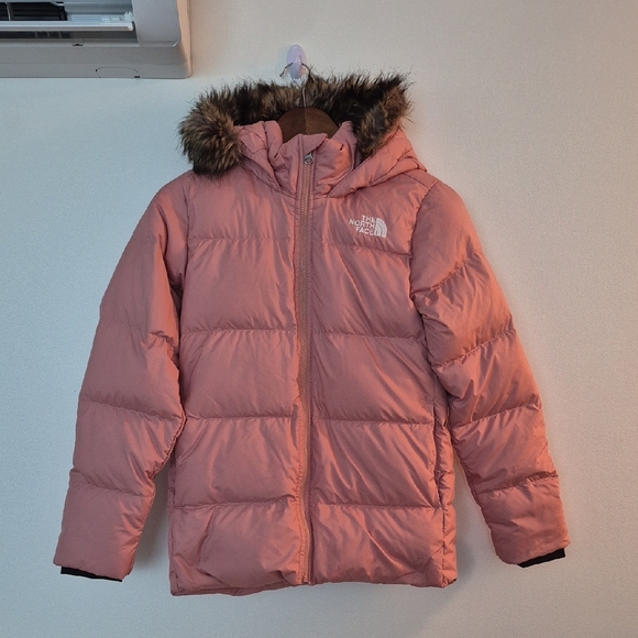 The North Face Girls Downfilled Puffer Hooded Jacket Detachable Faux Fur Trim - Picture 1 of 11